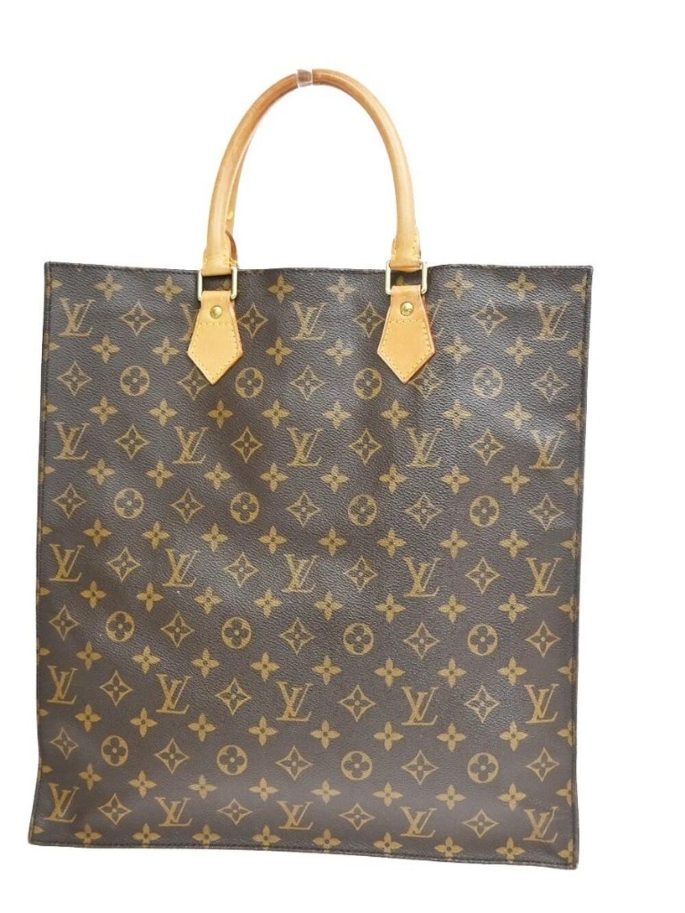 LOUIS VUITTON Logo Sac Plat Hand Tote Bag Monogram Leather Brown M51140 32YJ535
